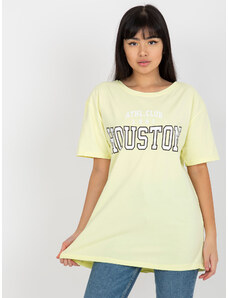Fashionhunters Světle žluté tričko s volným potiskem
