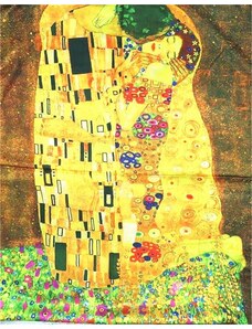 Bavlissimo Saténový šátek 180 x 70 cm Gustav Klimt Polibek