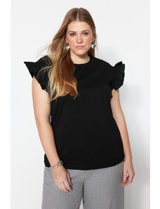 Trendyol Curve Black Crew Neck Sleeves Frilly Knitted T-Shirt