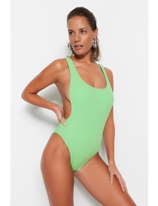 Trendyol zelené plavky s kulatým výstřihem, texturou regular leg