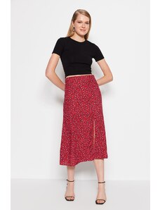 Trendyol Tile Slit Detailed Viscose Fabric Animal Patterned Midi Woven Skirt