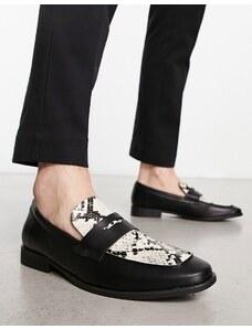 London Rebel X faux leather penny loafers in snake print-Black
