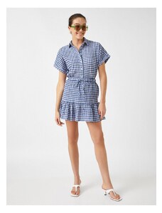 Koton Elastic Waist and Ruffled Mini Checkered Skirt