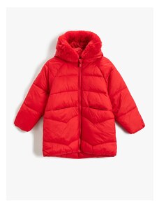 Koton Long Puffer Coat Hooded Faux Für Detailed