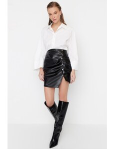 Trendyol Black Stone Detailed Leather Skirt