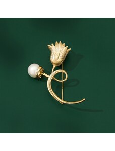 Éternelle Brož s bílou perlou Blanca - tulipán