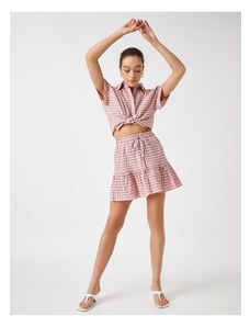 Koton Ruffled Mini Check Skirt with Elastic Waist