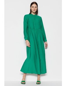 Trendyol Green Prevailing Collar Woven Linen Look Shirt Dress