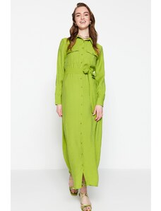 Trendyol olej zelená pásková kapsa s detailními tkanými košilovými šaty