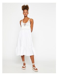 Koton Crochet Detailed Midi Dress with Straps and Ruffles.