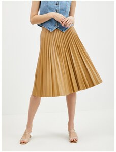 Orsay Světle hnědá dámská koženková plisovaná sukně - Dámské