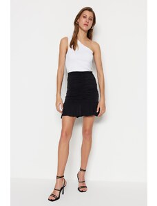 Trendyol Black Ruffle Detailed Skirt With Frills, Mini Elastic Knitted Skirt
