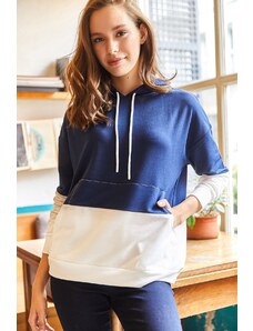 Olalook Women's Navy Blue 2-Color Oversize Sweatshirt