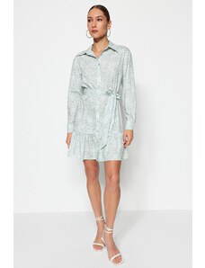 Trendyol Multicolored Belted Mini Woven Shawl Patterned Shirt Dress