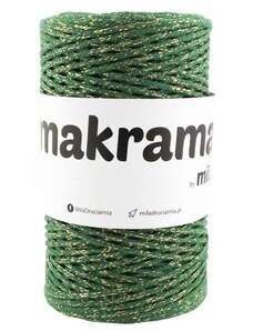 Bavlněná šňůra MILA Makrama 2 mm - zelená stříbrná