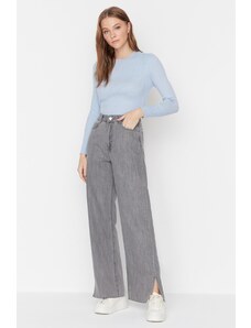 Trendyol šedé džíny se širokými nohavicemi s vysokým pasem 100% bavlna