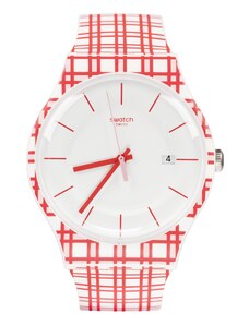 Hodinky SWATCH s bílým a červenou kostkou Planet Shop