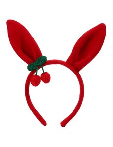 Červená ozdobná čelenka se zaječíma ušima, vyrobená z polyesteru