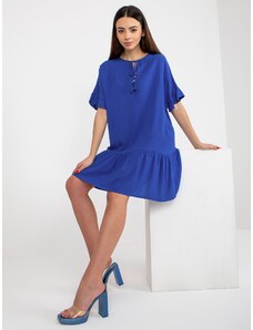 Fashionhunters Sindy SUBLEVEL kobaltově modré viskózové volánové šaty