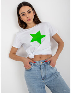 Fashionhunters Bílé a zelené tričko BASIC FEEL GOOD s hvězdným potiskem