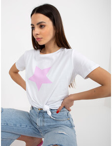Fashionhunters Bílé a světle fialové bavlněné tričko s potiskem