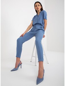 Fashionhunters Modré letní látkové kalhoty SUBLEVEL s kapsami