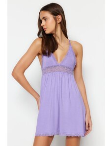 Trendyol Lilac Lace and Back Detailed Viscose Knitted Nightgown