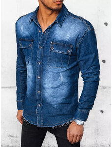 BASIC Modrá pánská džínová košile Denim vzor