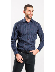 Alain Delon Tmavomodrá vzorovaná Extra Slim Fit košeľa rady Basic