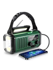 Green Power Nouzové rádio a powerbanka 10000mAh, USB-C, AM-FM, solární s dynamem, svítilnou a dobíjením mobilu. Pouzdro zdarma