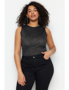 Trendyol Curve Black Wrap-around Fine Tricot Blouse with a Shine