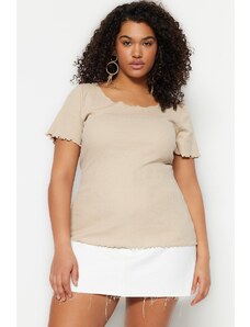 Trendyol Curve Stone Corded U-Neck Knitted T-Shirt