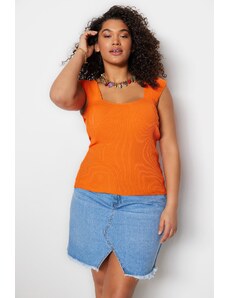 Trendyol Curve Orange Heart Neck Slim Knitwear Blouse