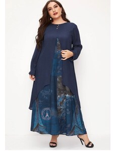 Dámské maxi dlouhé nadměr modré šaty batika A1919