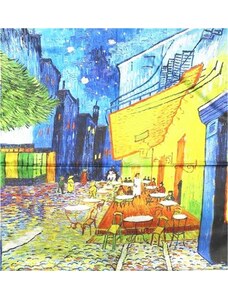 Bavlissimo Saténový šátek 180 x 70 cm s obrazem Café Terrace at Night od Vincenta van Gogha