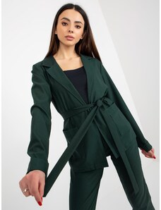 Fashionhunters Tmavě zelené sako s kapsami a páskem