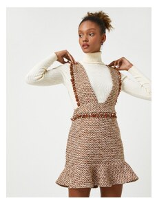 Koton Tweed Slip-On Dress Gilet With Frills Thick Straps Patterned
