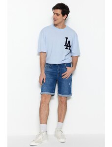 Trendyol Navy Blue Regular Fit Rake Destroyed Denim Jeans Shorts & Bermuda