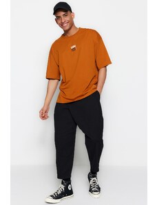 Trendyol Orange Oversize/Wide Cut Text Printed Short Sleeve 100% Cotton T-Shirt