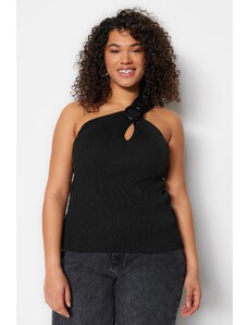 Trendyol Curve Black Wrapped One-Shoulder Thin Knitwear Blouse with Accessories