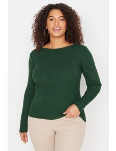 Trendyol Curve Emerald Green Zadní V-výstřih Řetízek Detailní tenký pletený svetr