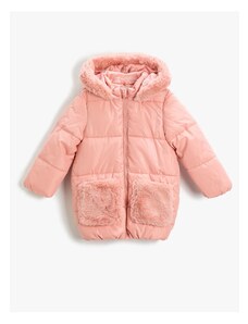 Koton Long Puffer Coat Plush Detailed With Pocket