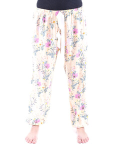 Sale-Veselé dámské kalhoty, domácí kalhoty RM2 - béžové s květy