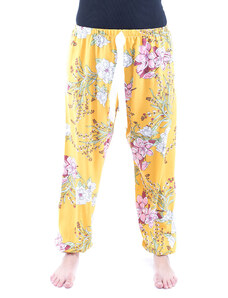 Sale-Veselé dámské kalhoty, domácí kalhoty RM2 - žluté s květy