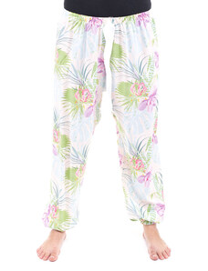 Sale-Veselé dámské kalhoty, domácí kalhoty RM2 - krémová s květy