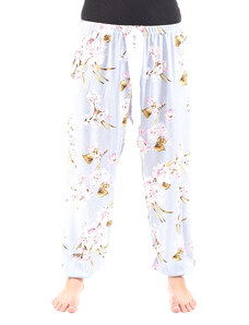 Sale-Veselé dámské kalhoty, domácí kalhoty RM2 - sv. modrá s květy