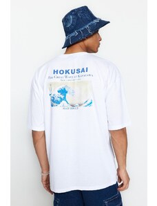 Trendyol Men's Oversize/Wide Cut Crew Neck Short Sleeve Printed Hokusai Licensed T-Shirt