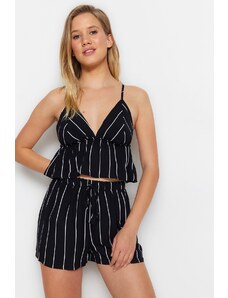Trendyol Black Striped Back Detailed Singlet-Shorts Woven Pajamas Set