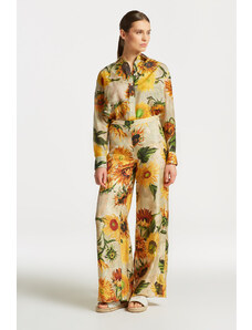 KALHOTY GANT SUNFLOWER PRINT SILK WIDE PANT hnědá 34