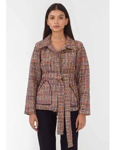 Aroop Handwoven Jacket With Belt - Brown